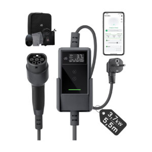 DÉ 3.7 kW Hordozható Type 2 EV Töltő 1 Fázis 8–16A, Schuko, WiFi