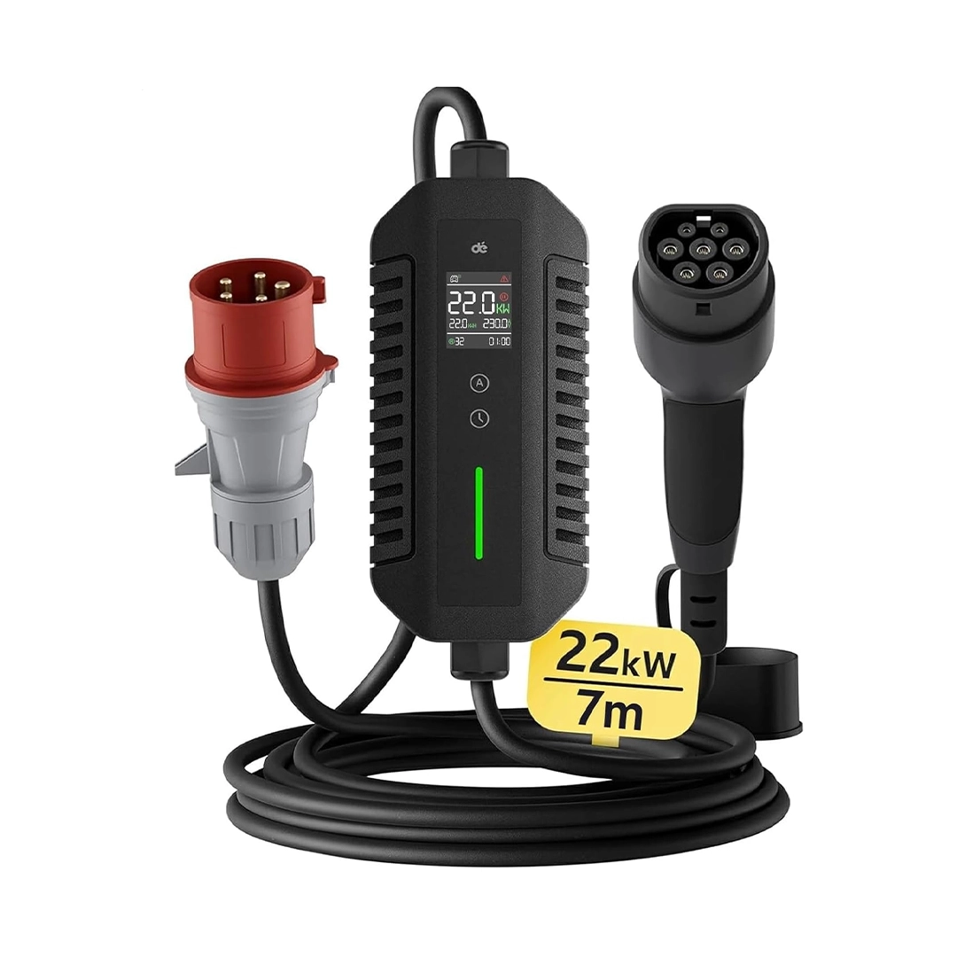 dé hordozható elektromos autó töltő 22kw, type2