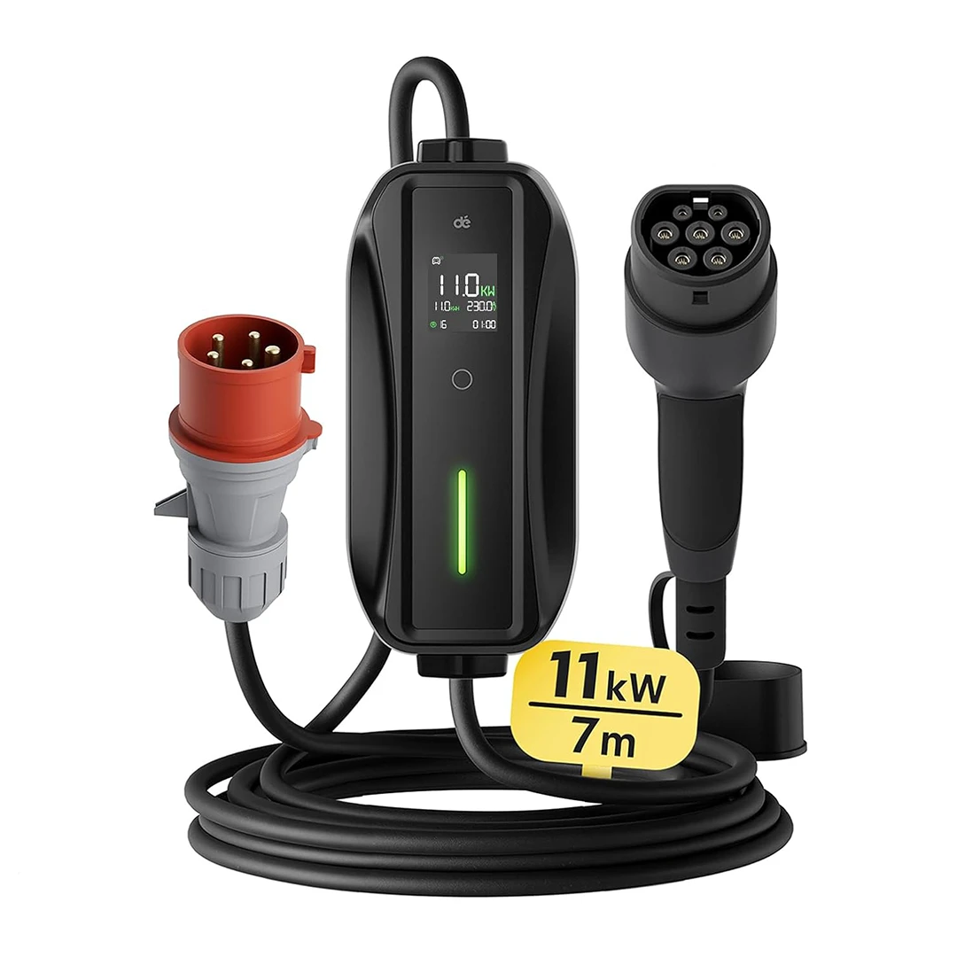 dé hordozható elektromos autó töltő 11kW, 3 fázis, 6-16A, 7m TYPE 2, CEE16A