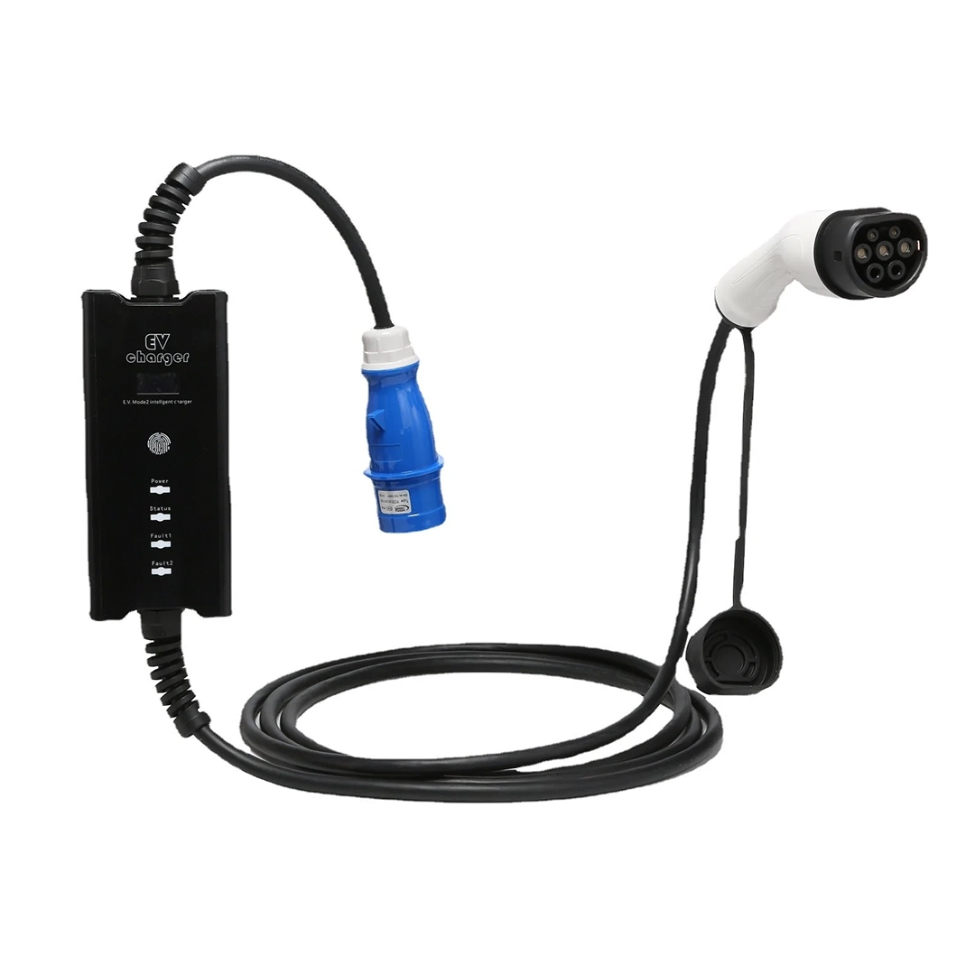 Használt hordozható elektromos autó töltő 7 kW, 32A, 10m Type 2, PCE ipari csatlakozó